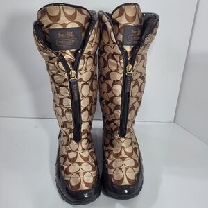 COACH Women's Brown Signature C Monogram Winter Snow Boots Size 7.5 B Logo Print